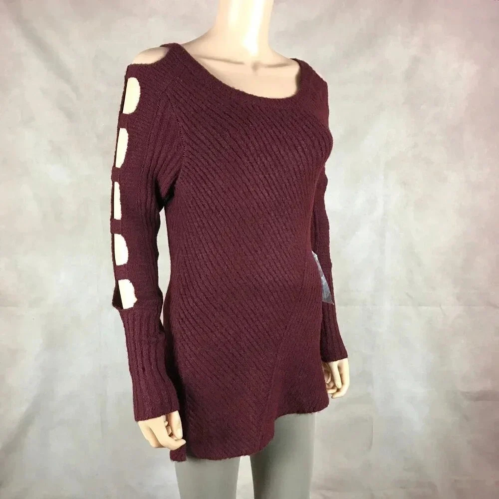 CRAVEFAME Soft Burgundy Cut Out Sleeve Sweater NWT XS